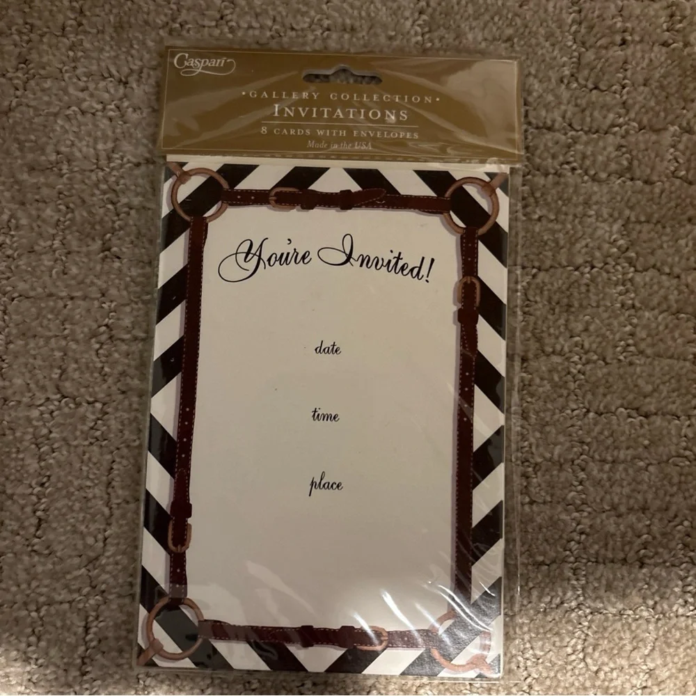 Caspari Gallery Collection Invitations 8 Cards W Envelopes Stirrup & Silks